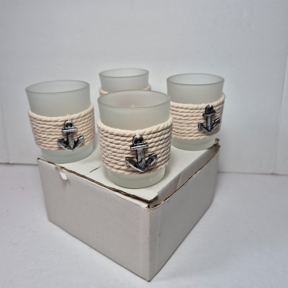 4 Set Kate Aspen Anchors Away Frosted Nautical Tealight Holders Ocean Seaside